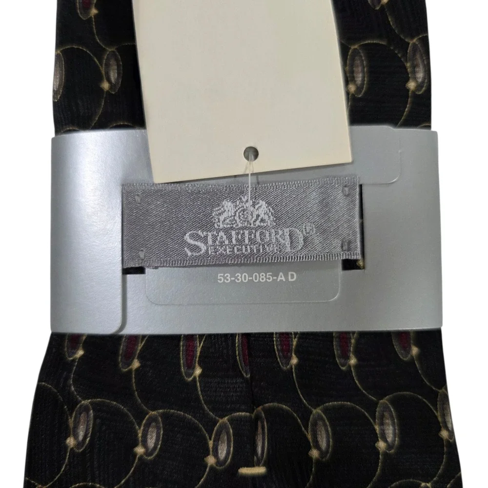 NWT Stafford Executive Mens Necktie Black Red Silk‎ Woven Circle Wide Classic